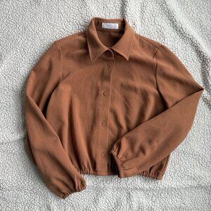 Oak + Fort Shirt Womens XS Brown Cropped Button Front Long Sleeve